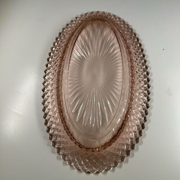 Anchor Hocking Miss America Pink Glass Oval Platter 11” Vintage 1930s - Picture 4 of 7